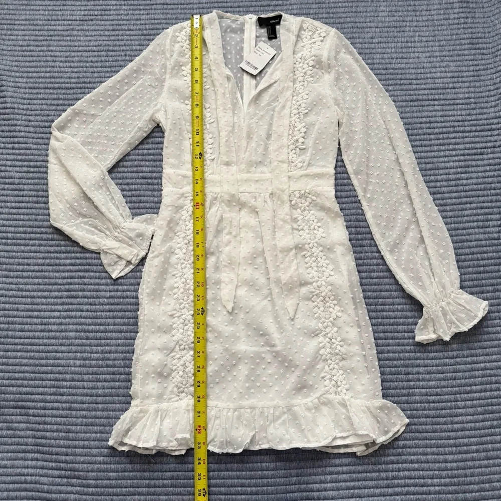 NWT SBerto White Swiss Dot Floral Lace Lined Sheer Long Sleeves Dress Size XS - Picture 7 of 15